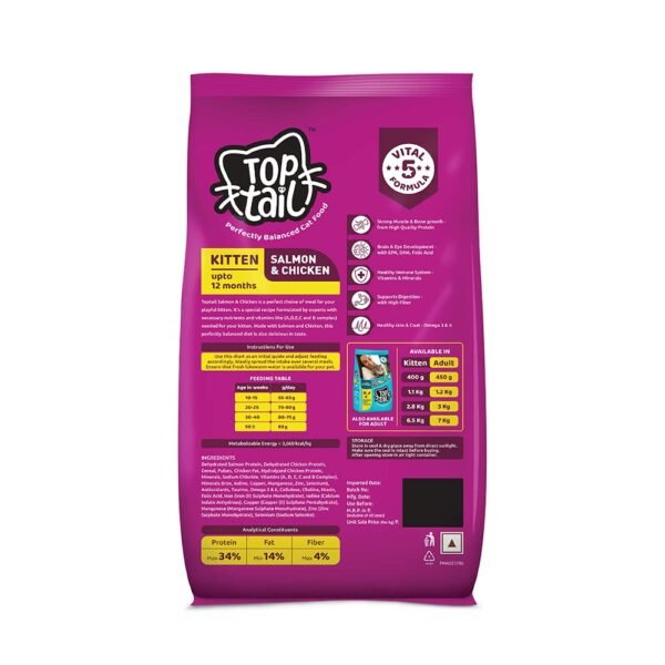 Top tail Kitten Dry Cat Food - 400 gm (Upto 12 Months) | Perfectly Balanced Cat Food with Salmon & Chicken | Fortified with Vitamins & Minerals - Image 5