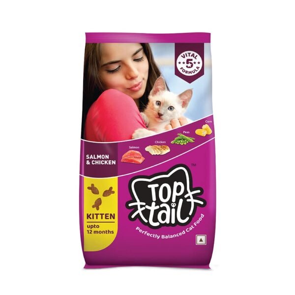 Top tail Kitten Dry Cat Food - 400 gm (Upto 12 Months) | Perfectly Balanced Cat Food with Salmon & Chicken | Fortified with Vitamins & Minerals