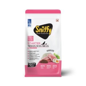 Sniffy Starter Dry Dog Food - 3 Kg for Pregnant Mother & Weaning Puppy | Real Chicken & Egg, Power Packed High Protein Diet for All Breeds | Gluten Free Food for Dogs