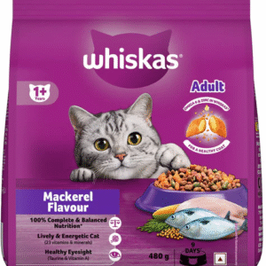 Whiskas Adult (+1 year) Dry Cat Food, Mackerel Flavour 480gm