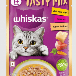 Whiskas Tasty Mix Adult (1+ Year) Wet Cat Food, Chicken with Tuna & Carrot in Gravy | Made with Real Fish| Complete & Balanced Nutrition for Adult Cat 70gm