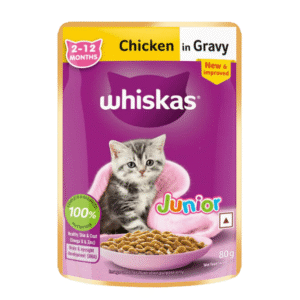 Whiskas Wet Food For Kittens (2-12 Months), Chicken In Gravy Flavour 80gm