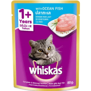 Whiskas Adult (+1 Year) Wet Cat Food, Ocean Fish Flavor | Complete & Balanced Food for Adult Cats | Pet Food for Hydration of Cats 80gm