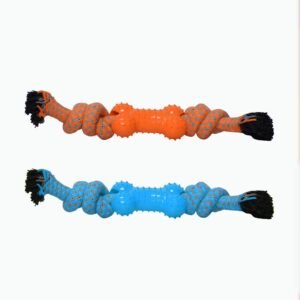 Basil Cotton Rope with Rubber Bone Toys Chews & Teething Toy for Dogs, Puppy, Pets