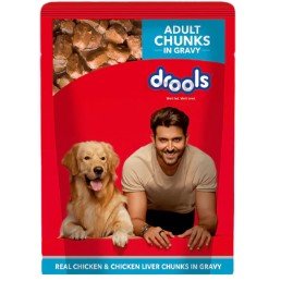 Drools Adult Real Chicken & Chicken Liver Chunks In Gravy Wet Dog Food150gm